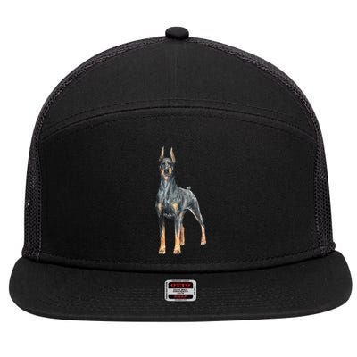 Doberman Watercolor Dog 7 Panel Mesh Trucker Snapback Hat