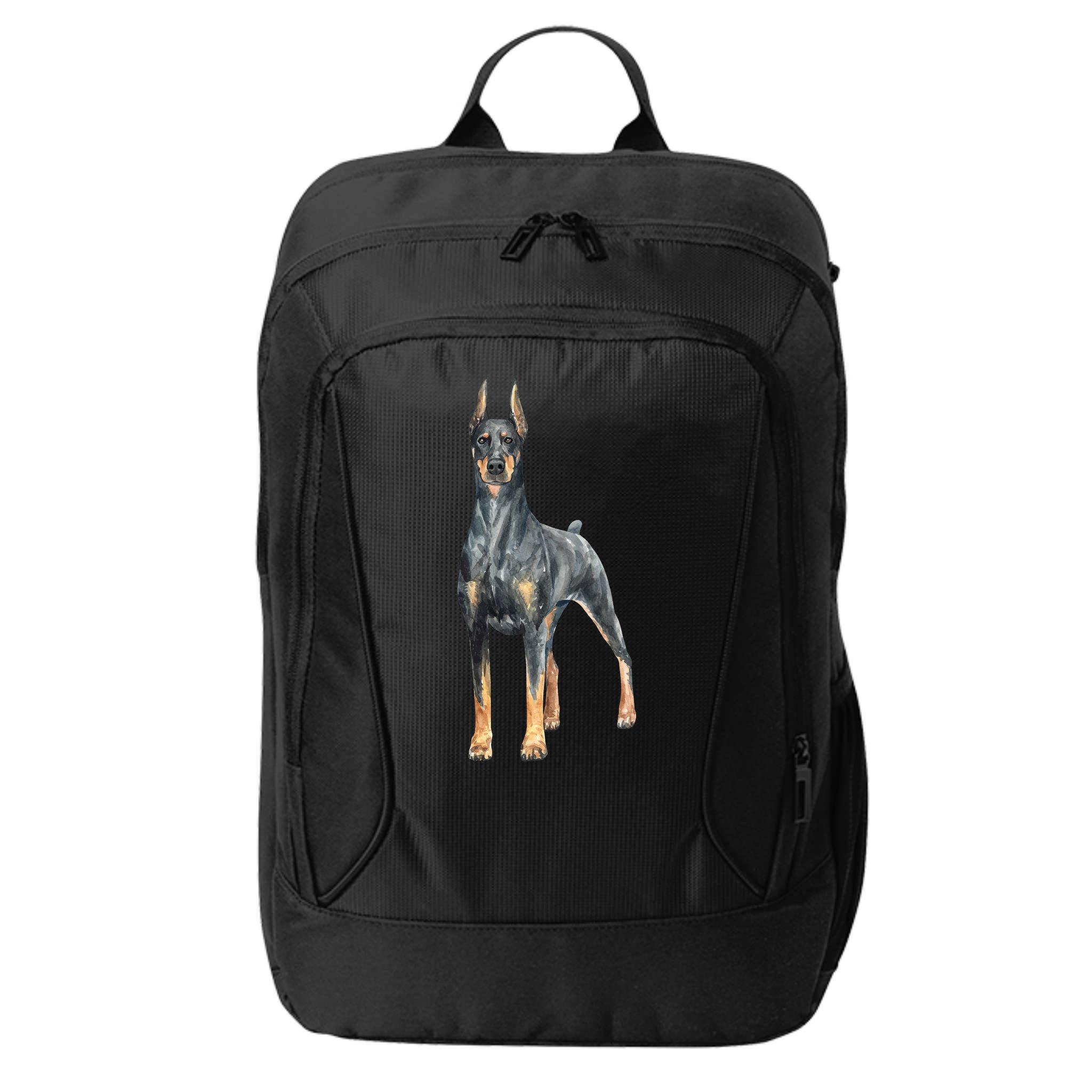 Doberman Watercolor Dog City Backpack