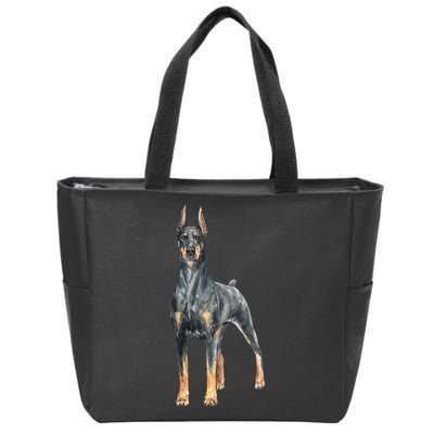 Doberman Watercolor Dog Zip Tote Bag
