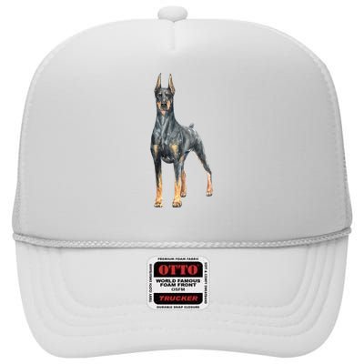 Doberman Watercolor Dog High Crown Mesh Back Trucker Hat