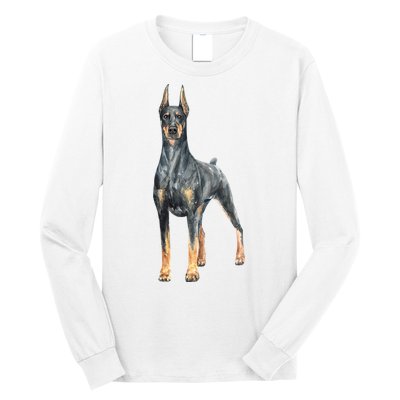 Doberman Watercolor Dog Long Sleeve Shirt