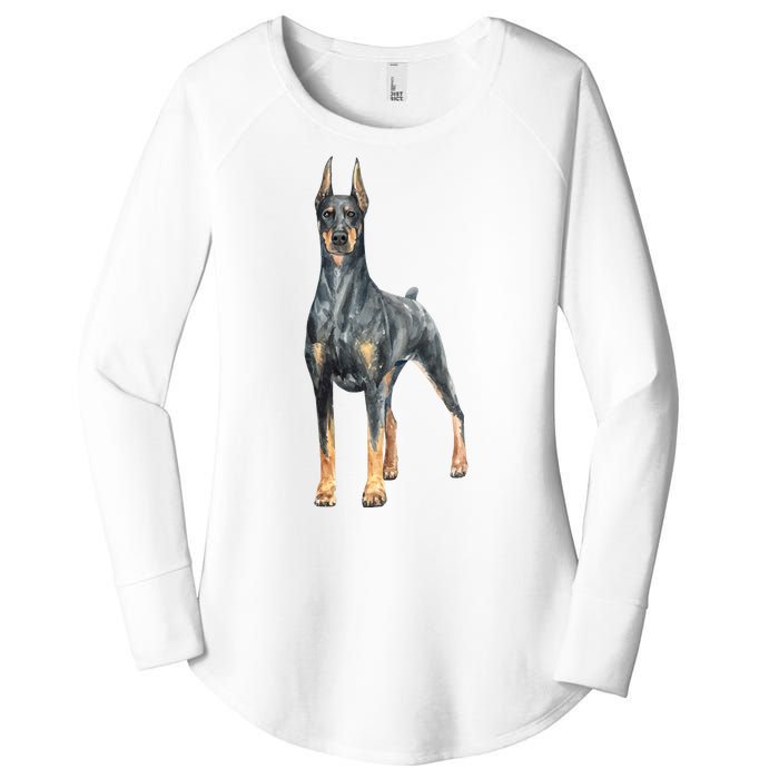 Doberman Watercolor Dog Women's Perfect Tri Tunic Long Sleeve Shirt