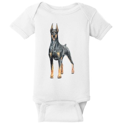 Doberman Watercolor Dog Baby Bodysuit