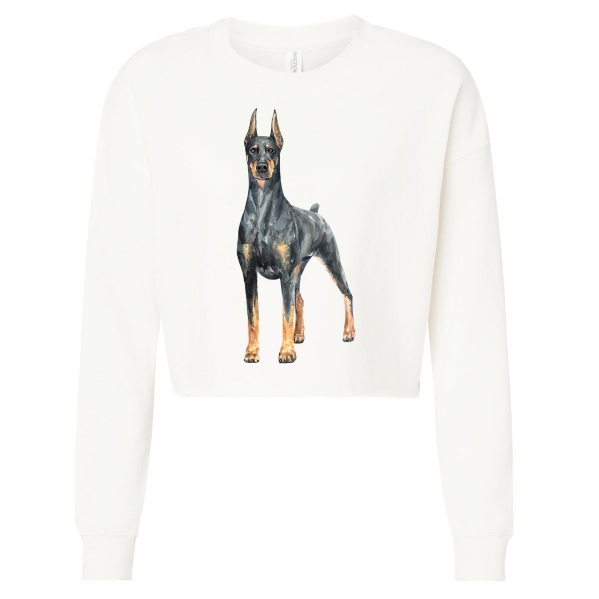 Doberman Watercolor Dog Cropped Pullover Crew