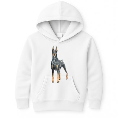 Doberman Watercolor Dog Kids Hoodie