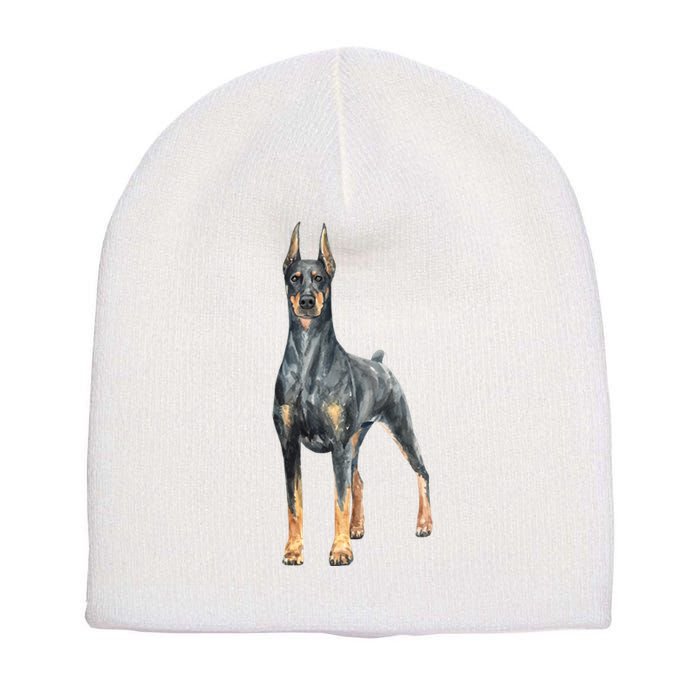 Doberman Watercolor Dog Short Acrylic Beanie