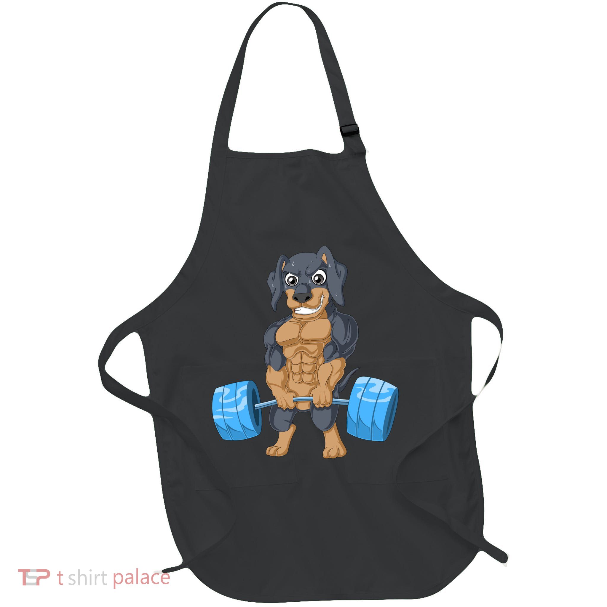 Dachshund Weightlifting Full-Length Apron With Pockets