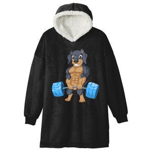 Dachshund Weightlifting Hooded Wearable Blanket