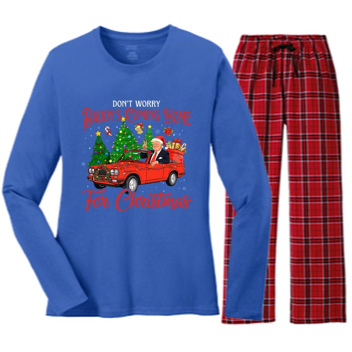 DonT Worry DaddyS Coming Home For Christmas Trump 2024 Women's Long Sleeve Flannel Pajama Set 