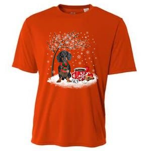 Dachshund Wiener Dog In The Snow Christmas Winter Xmas Tree Gift Cooling Performance Crew T-Shirt