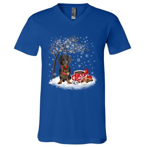 Dachshund Wiener Dog In The Snow Christmas Winter Xmas Tree Gift V-Neck T-Shirt