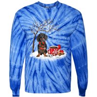 Dachshund Wiener Dog In The Snow Christmas Winter Xmas Tree Gift Tie-Dye Long Sleeve Shirt