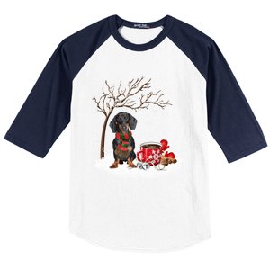 Dachshund Wiener Dog In The Snow Christmas Winter Xmas Tree Gift Baseball Sleeve Shirt