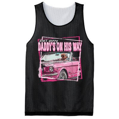 Dont Worry Daddys On His Way Funny Trump In Pink Car 2024 Mesh Reversible Basketball Jersey Tank