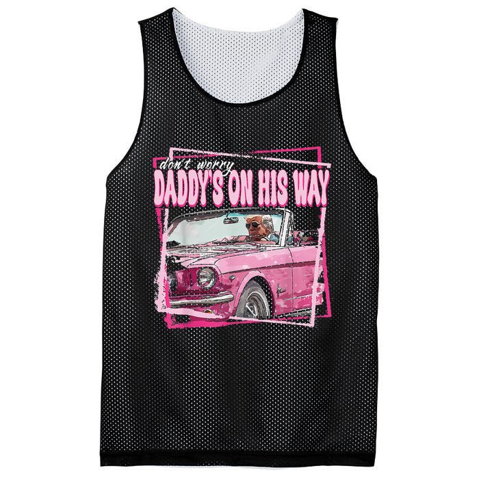 Dont Worry Daddys On His Way Funny Trump In Pink Car 2024 Mesh Reversible Basketball Jersey Tank