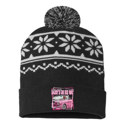 Dont Worry Daddys On His Way Funny Trump In Pink Car 2024 USA-Made Snowflake Beanie