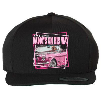 Dont Worry Daddys On His Way Funny Trump In Pink Car 2024 Wool Snapback Cap