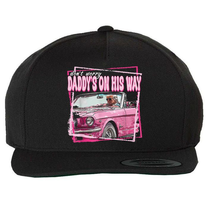 Dont Worry Daddys On His Way Funny Trump In Pink Car 2024 Wool Snapback Cap