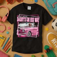 Dont Worry Daddys On His Way Funny Trump In Pink Car 2024 Kids T-Shirt