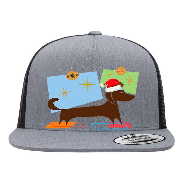 Dachshund Wiener Dog Retro Mid Century Modern Christmas Xmas Flat Bill Trucker Hat