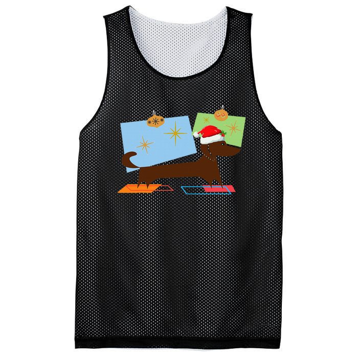 Dachshund Wiener Dog Retro Mid Century Modern Christmas Xmas Mesh Reversible Basketball Jersey Tank