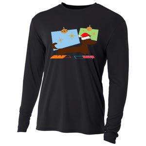 Dachshund Wiener Dog Retro Mid Century Modern Christmas Xmas Cooling Performance Long Sleeve Crew