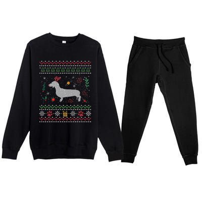 Dachshund Wiener Dog Ugly Christmas Gift Holiday Tee Cool Gift Premium Crewneck Sweatsuit Set