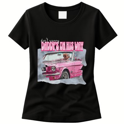 DonT Worry DaddyS On His Way Trump Pink Car 2024 Womens T-Shirt