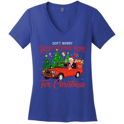 DonT Worry DaddyS Coming Home For Christmas Women's V-Neck T-Shirt