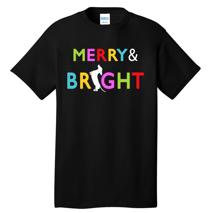 Dachshund Wiener Dog Merry And Bright Christmas Tree Lights Tall T-Shirt