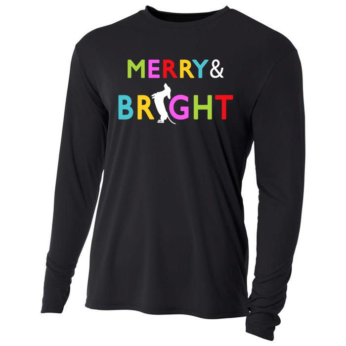 Dachshund Wiener Dog Merry And Bright Christmas Tree Lights Cooling Performance Long Sleeve Crew