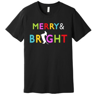 Dachshund Wiener Dog Merry And Bright Christmas Tree Lights Premium T-Shirt