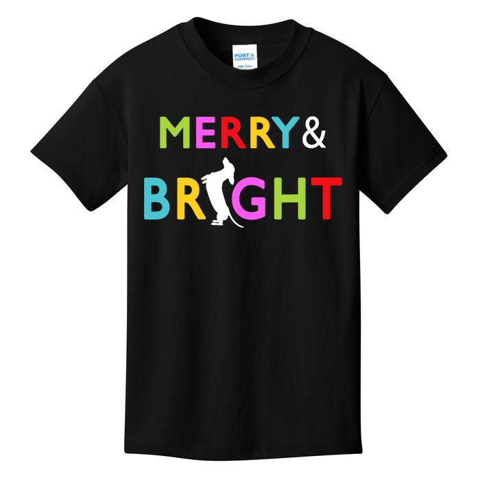 Dachshund Wiener Dog Merry And Bright Christmas Tree Lights Kids T-Shirt