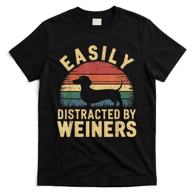 Dachshund Weiner Dog Easily Distracted By Weiners Funny Cute Dachshund Black S T-Shirt