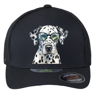 Dalmatian Watercolor Dog Wearing Glasses Flexfit Unipanel Trucker Cap