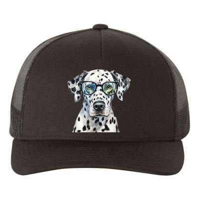 Dalmatian Watercolor Dog Wearing Glasses Yupoong Adult 5-Panel Trucker Hat