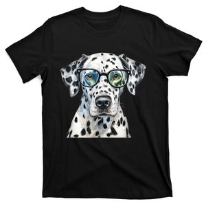 Dalmatian Watercolor Dog Wearing Glasses T-Shirt