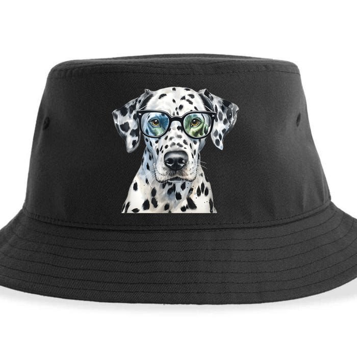 Dalmatian Watercolor Dog Wearing Glasses Sustainable Bucket Hat