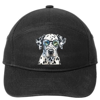 Dalmatian Watercolor Dog Wearing Glasses 7-Panel Snapback Hat