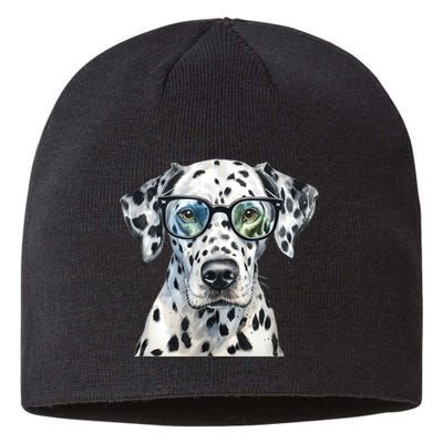 Dalmatian Watercolor Dog Wearing Glasses Sustainable Beanie