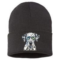 Dalmatian Watercolor Dog Wearing Glasses Sustainable Knit Beanie