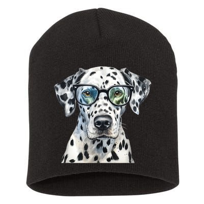 Dalmatian Watercolor Dog Wearing Glasses Short Acrylic Beanie