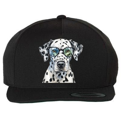 Dalmatian Watercolor Dog Wearing Glasses Wool Snapback Cap