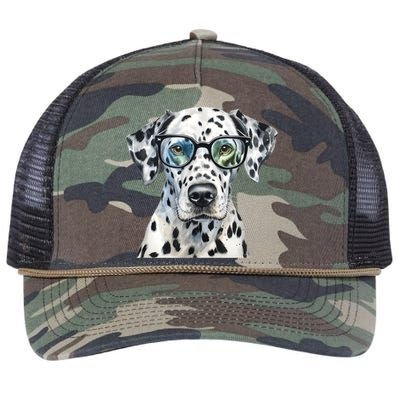 Dalmatian Watercolor Dog Wearing Glasses Retro Rope Trucker Hat Cap