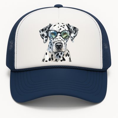 Dalmatian Watercolor Dog Wearing Glasses Trucker Hat