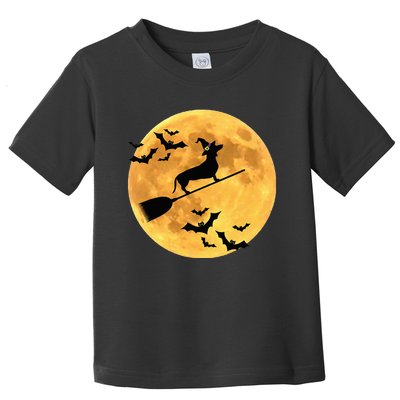 Dachshund Witch Dog Halloween Moon Broomstick Broom Toddler T-Shirt