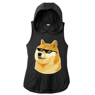 Doge With Deal With It Glasses Ladies PosiCharge Tri-Blend Wicking Draft Hoodie Tank