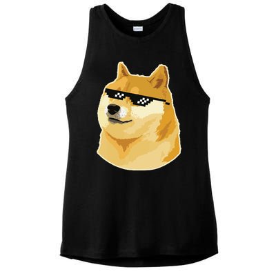 Doge With Deal With It Glasses Ladies PosiCharge Tri-Blend Wicking Tank