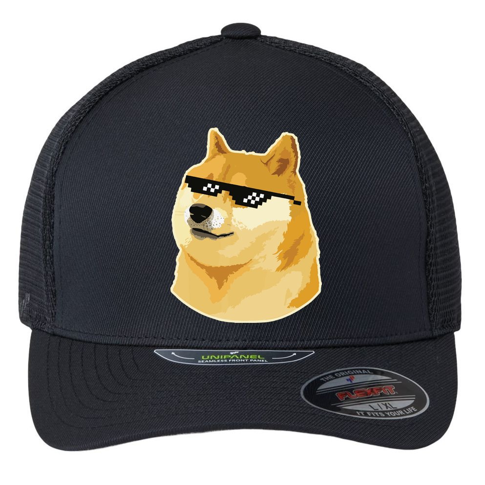 Doge With Deal With It Glasses Flexfit Unipanel Trucker Cap
