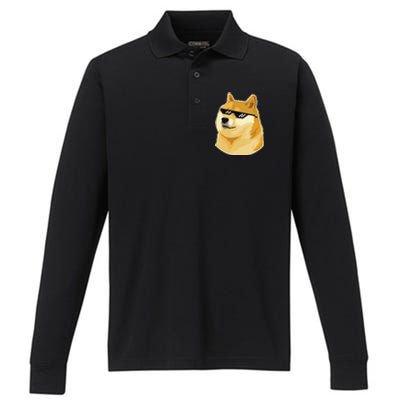 Doge With Deal With It Glasses Performance Long Sleeve Polo